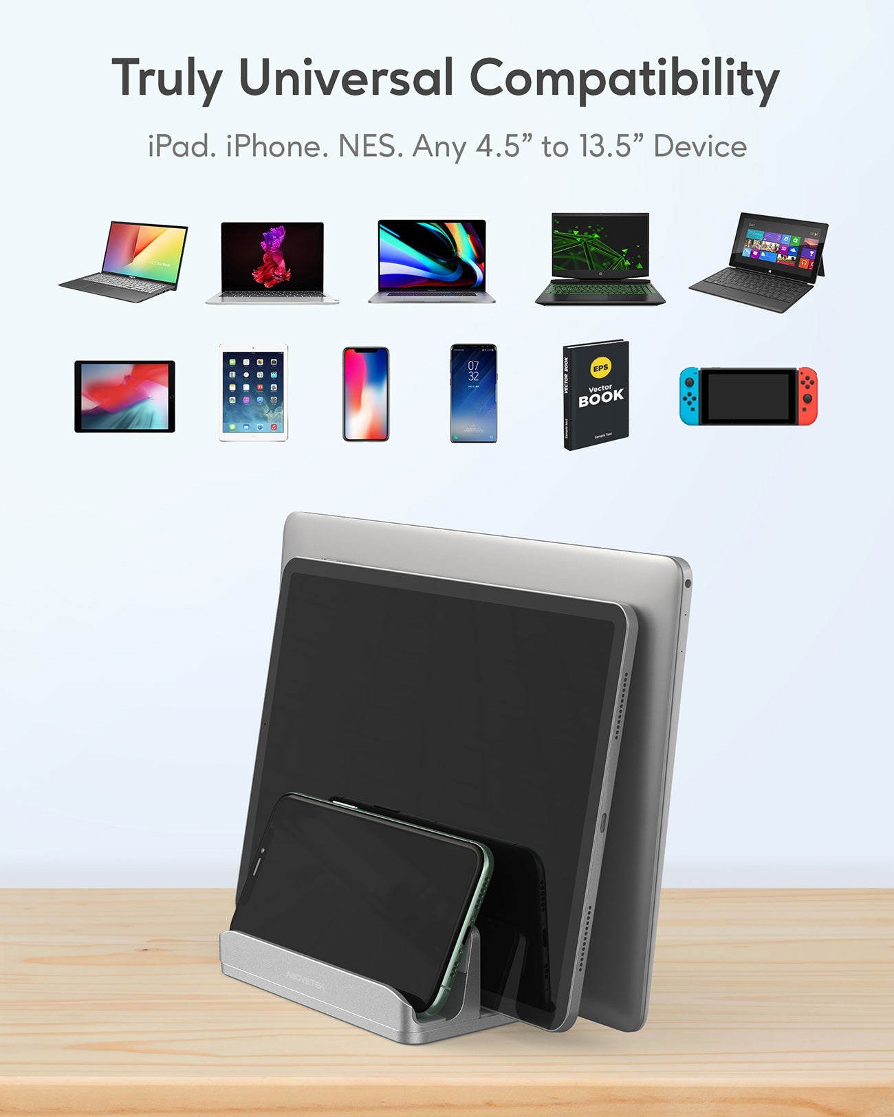 Vertikaler Laptop-Stand - 3 Slots für Computer, Tablet, Telefon