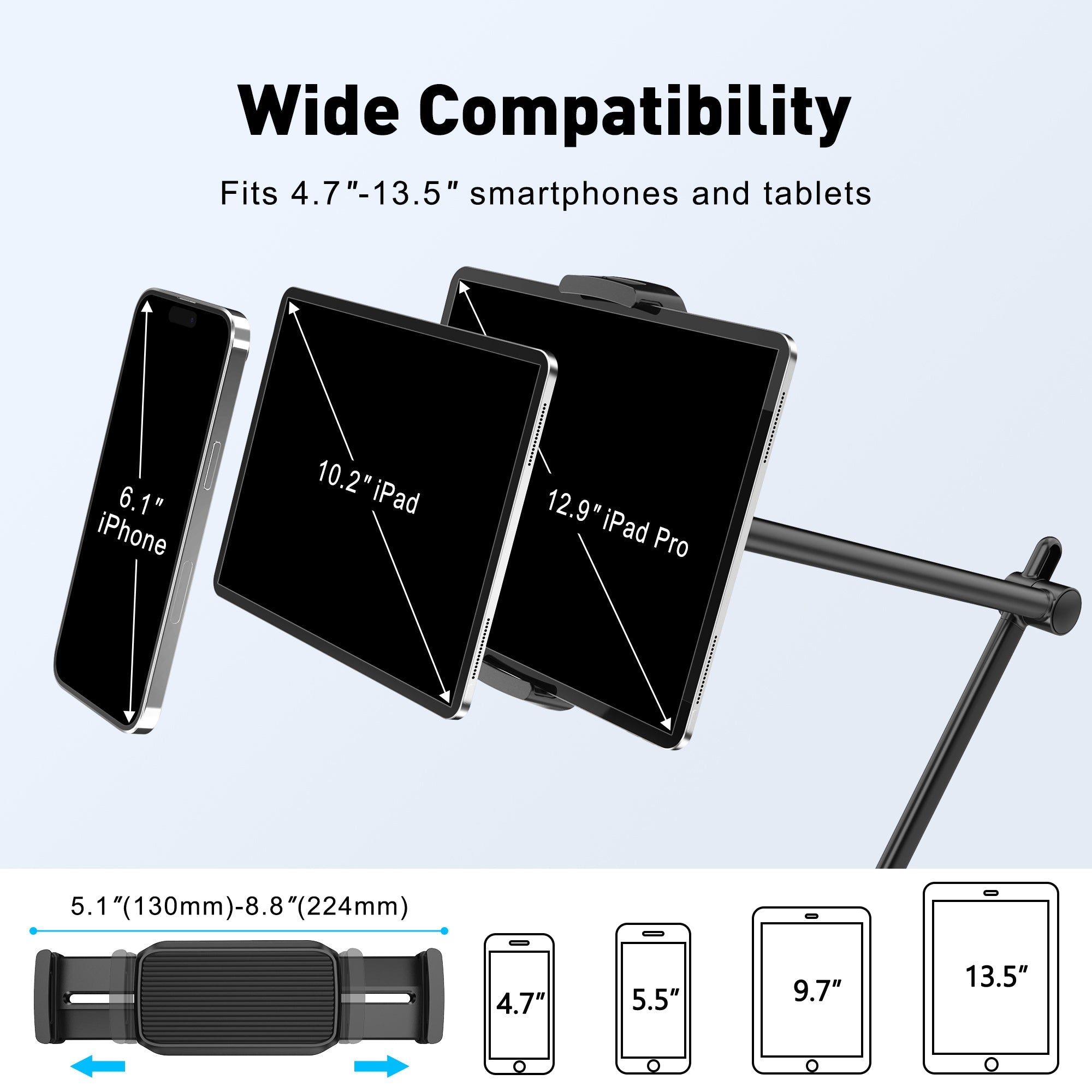 Long Arm Tablet Phone Stand Mount (TS-388B / W)