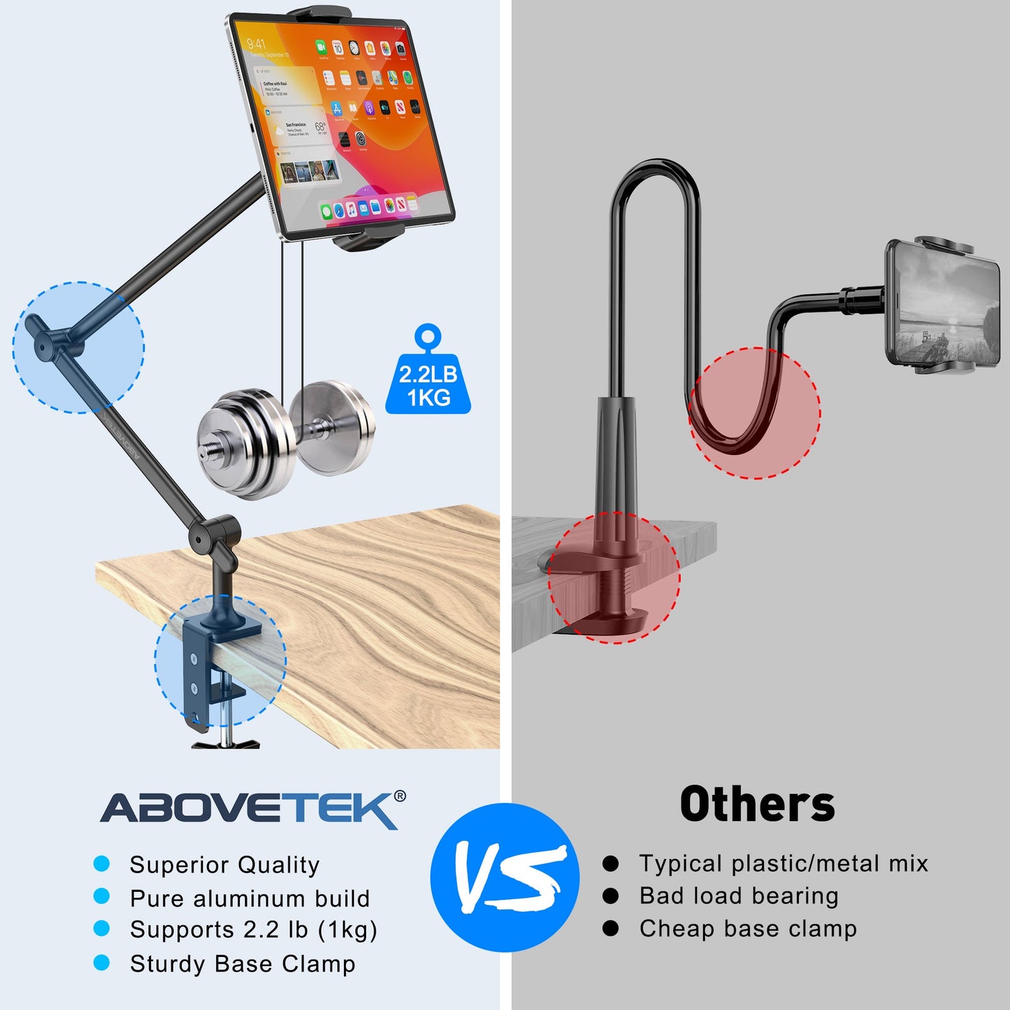 Long Arm Tablet Phone Stand Mount (TS-388B / W)